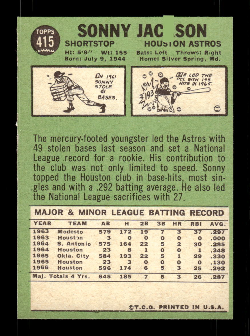1967 Topps #415 Sonny Jackson PACK FRESH HOF10010465