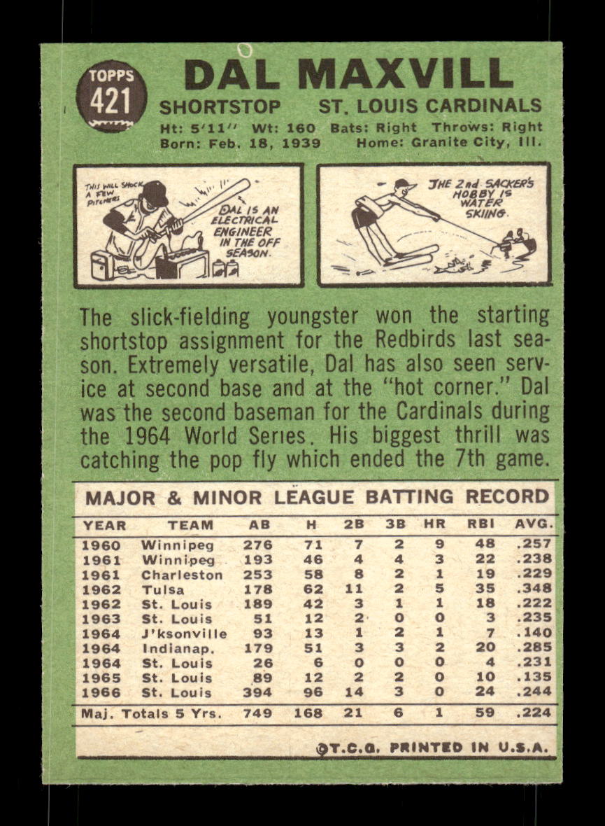 1967 Topps #421 Dal Maxvill PACK FRESH HOF10010469