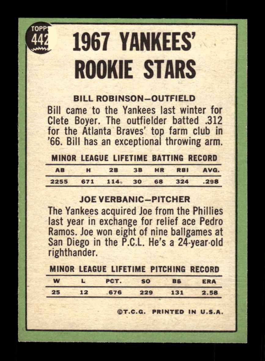 1967 Topps #442 Yankees 1967 Rookie Stars PACK FRESH HOF10010486