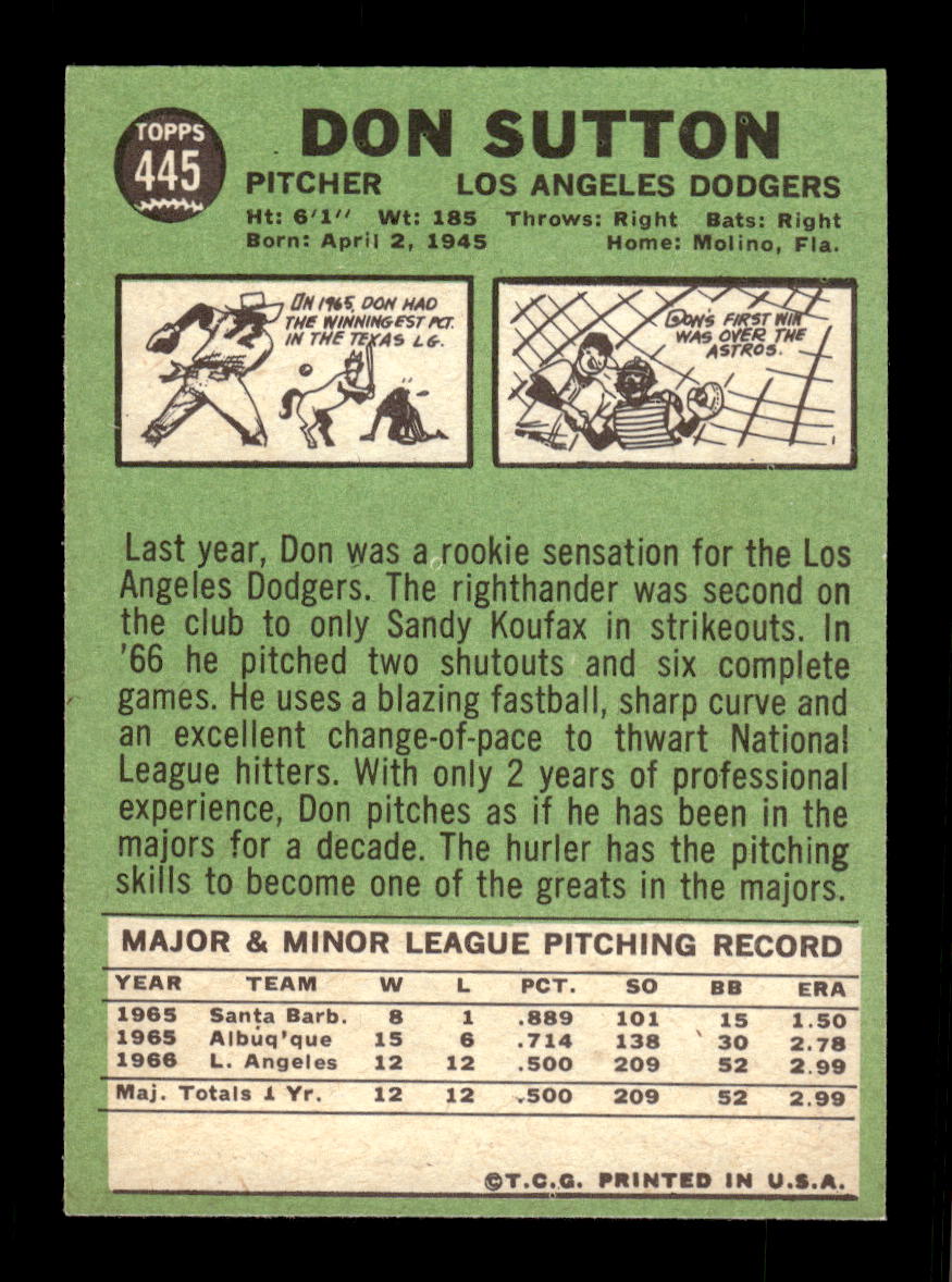1967 Topps #445 Don Sutton PACK FRESH HOF10010489