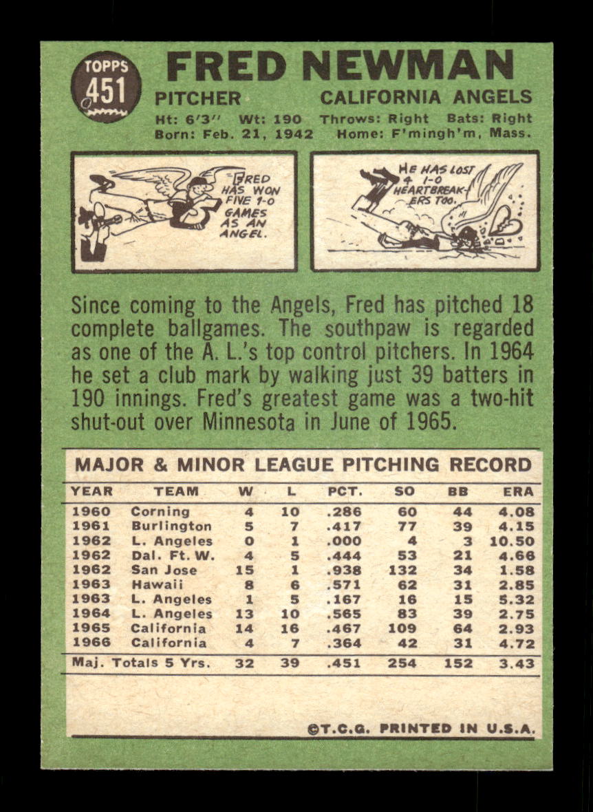 1967 Topps #451 Fred Newman PACK FRESH HOF10010495