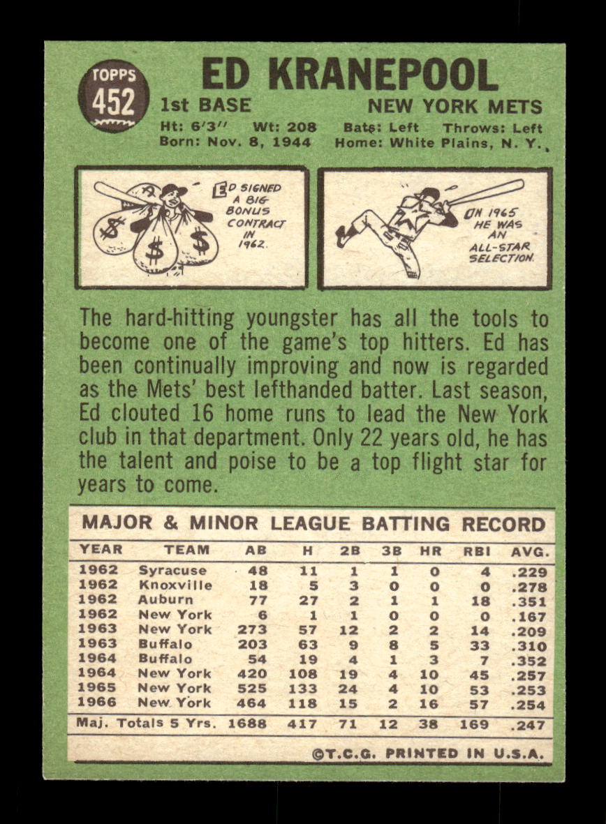 1967 Topps #452 Ed Kranepool PACK FRESH HOF10010496