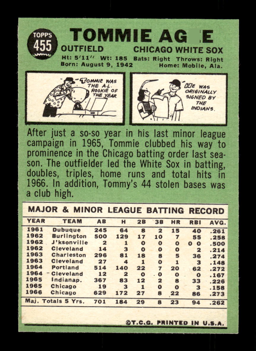 1967 Topps #455 Tommie Agee PACK FRESH HOF10010499