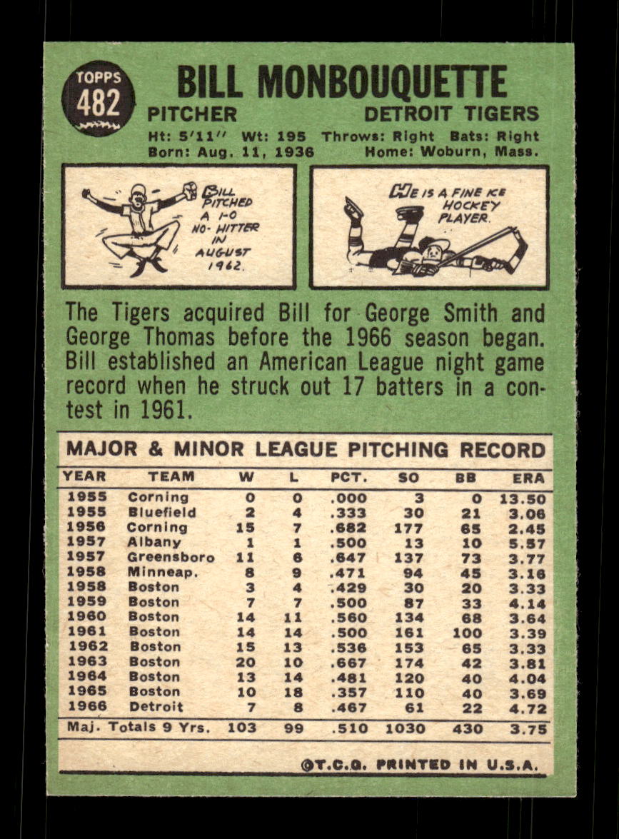 1967 Topps #482 Bill Monbouquette PACK FRESH HOF10010517