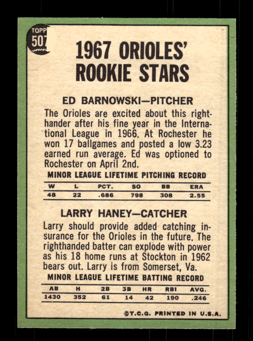 1967 Topps #507 Orioles 1967 Rookie Stars PACK FRESH HOF10010526