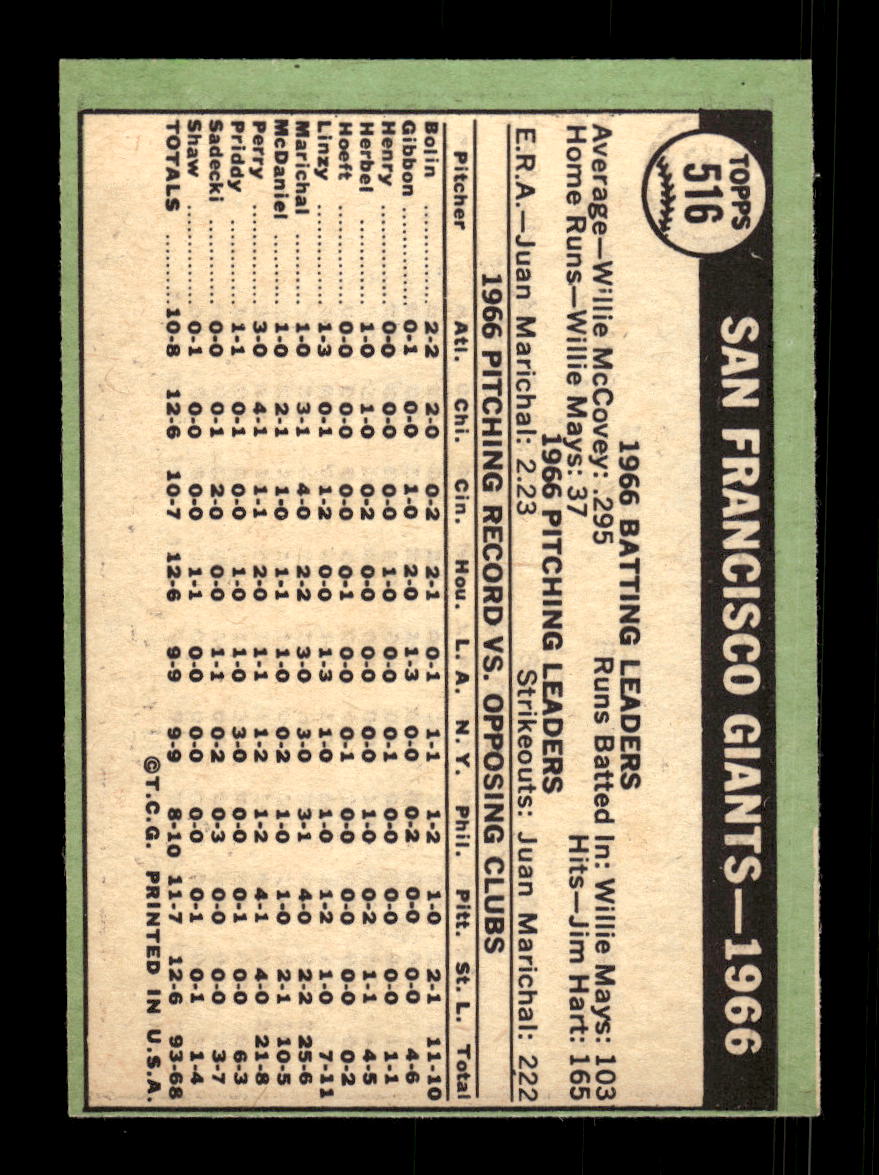 1967 Topps #516 San Francisco Giants PACK FRESH HOF10010531