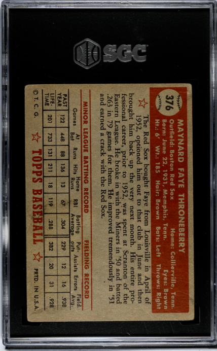 1952 Topps #376 Faye Throneberry SGC 2 SN 0767715
