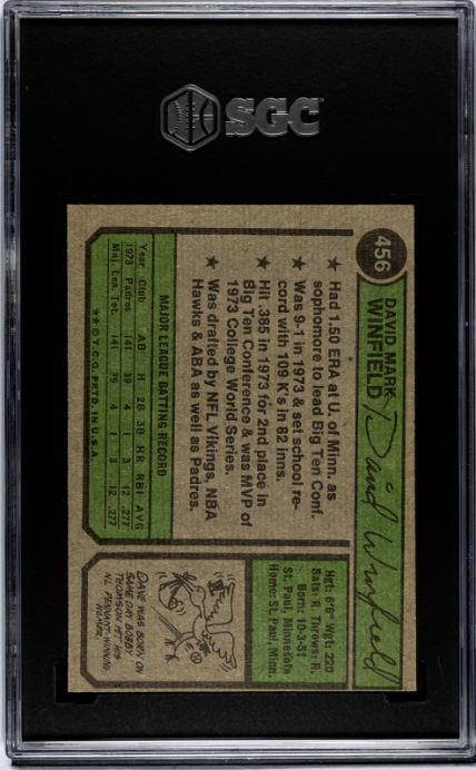 1974 Topps #456 Dave Winfield SGC 6 SN 2235404