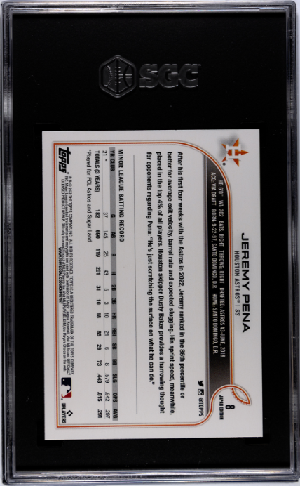 2022 Topps Japan Edition #8 Jeremy Pena SGC 10 SN 2893258
