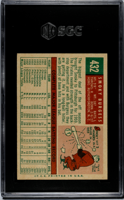 1959 Topps #432 Smoky Burgess SGC 5 SN 3196630