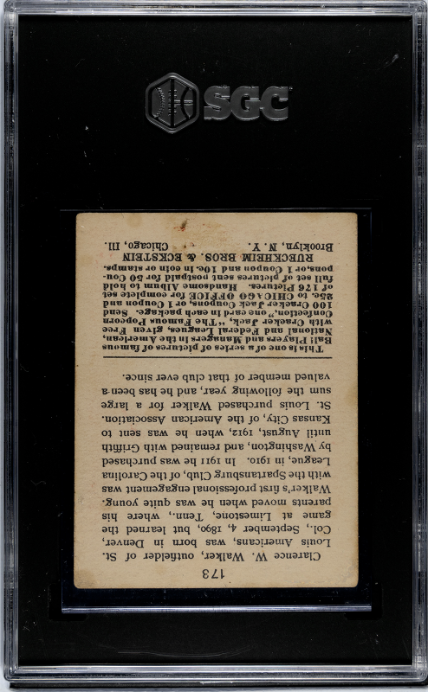 1915 Cracker Jack #173 Clarence Walker SGC 1.5 SN 6486788