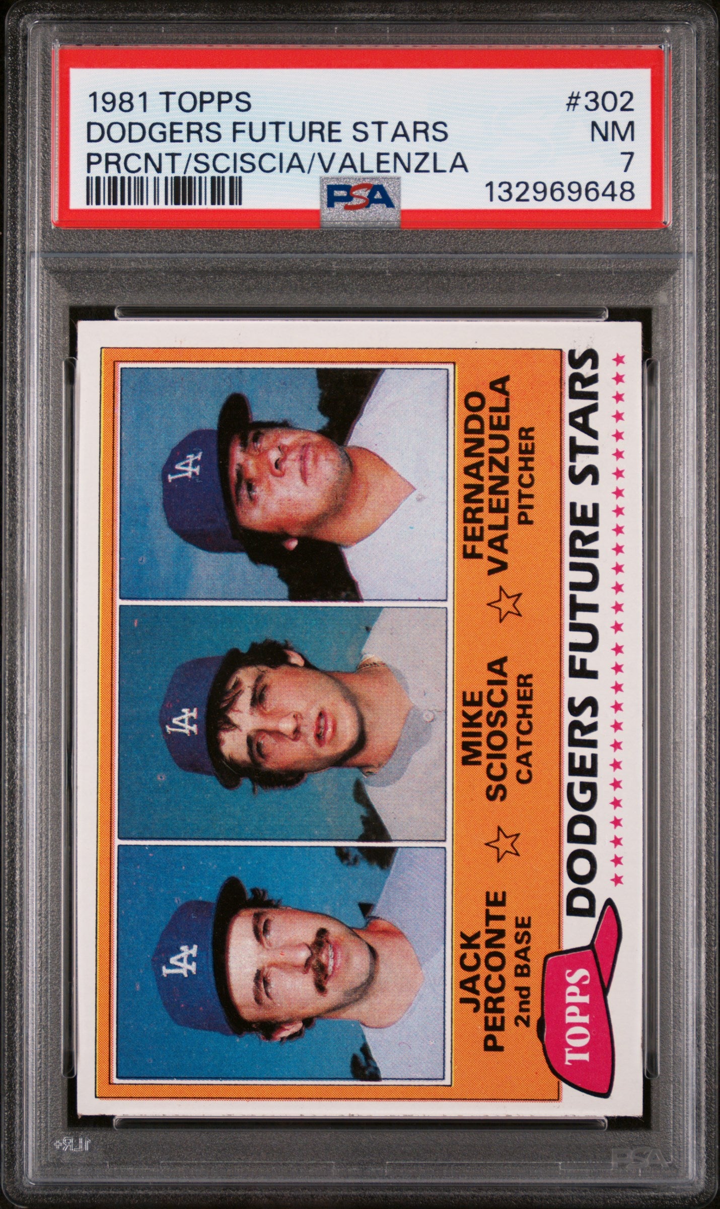 1981 Topps #302 Dodgers Future Stars Prcnt/Sciscia/Valenzla PSA 7 SN 132969648