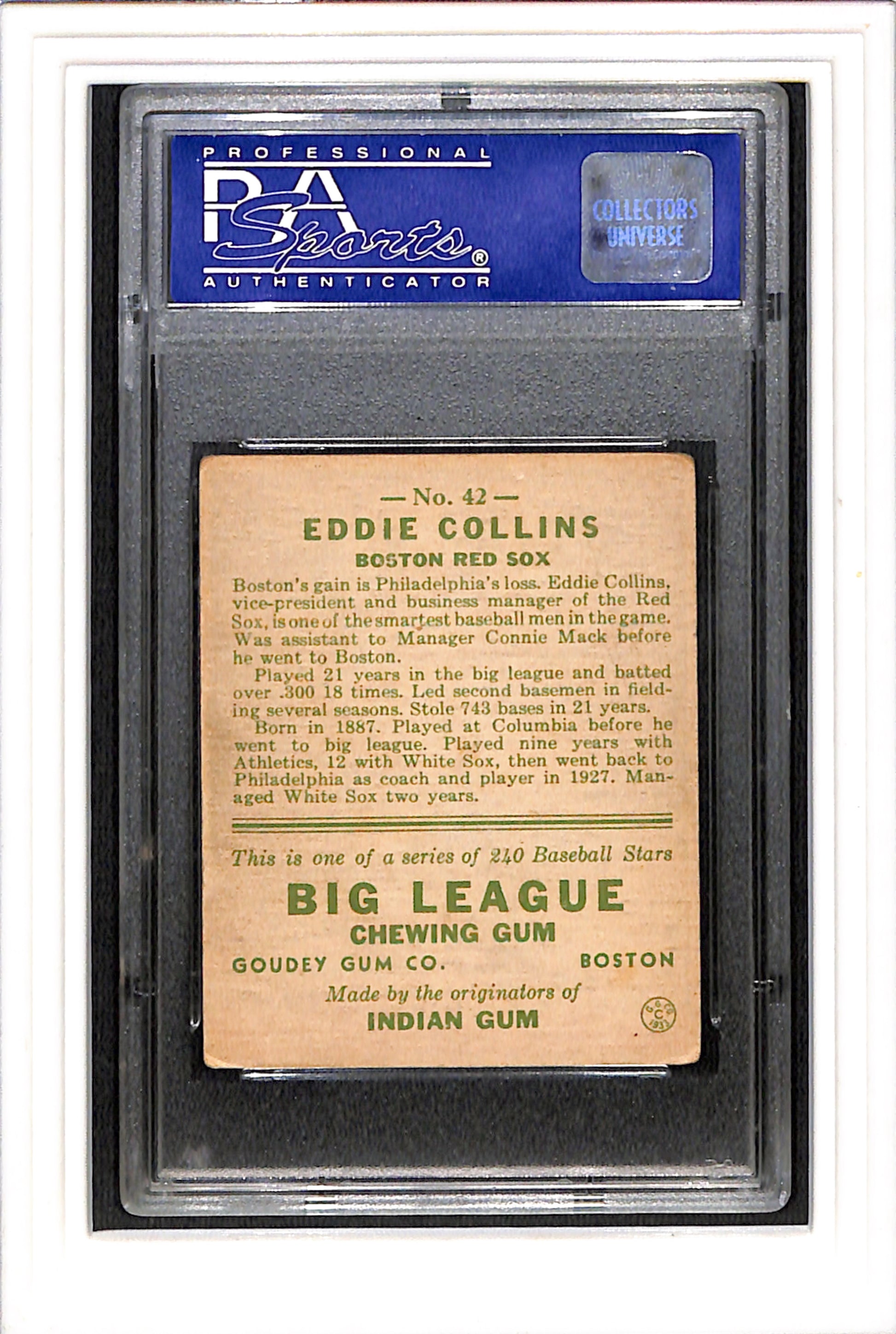1933 Goudey #42 Eddie Collins PSA 3 SN 07108504
