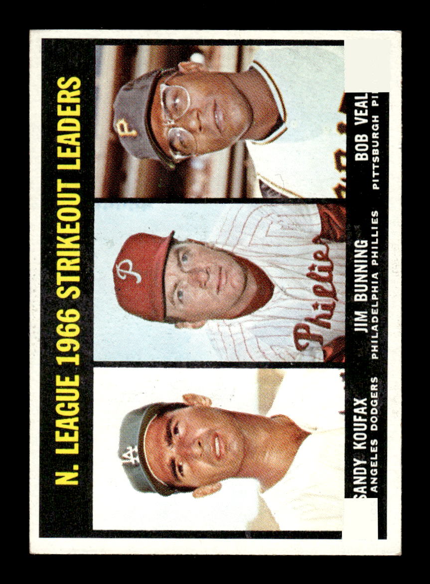 1967 Topps #238 NL Strikeout Leaders Koufax Bunning Veale EXMT HOF10010628