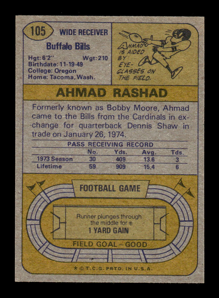 1974 Topps #105 Ahmad Rashad Buffalo Bills NMT HOF10010657