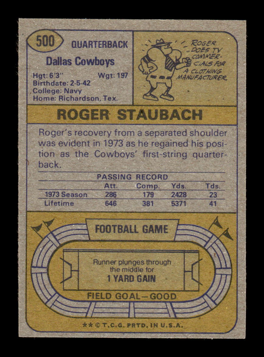 1974 Topps #500 Roger Staubach Dallas Cowboys NMT HOF10010658