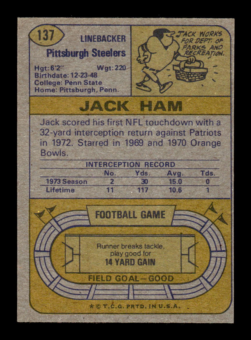 1974 Topps #137 Jack Ham Pittsburgh Steelers NMT HOF10010663