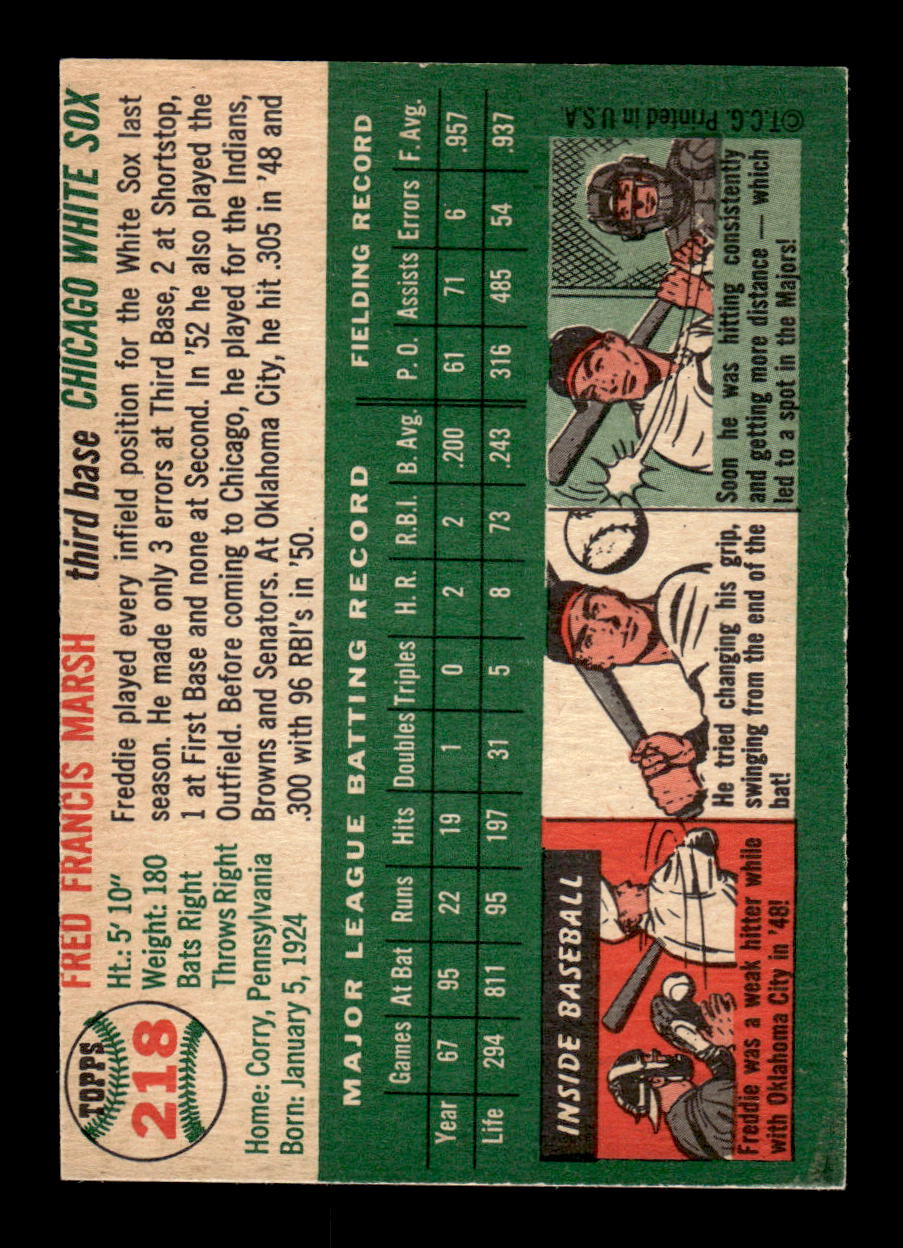 1954 Topps #218 Fred Marsh Chicago White Sox EX HOF10010708