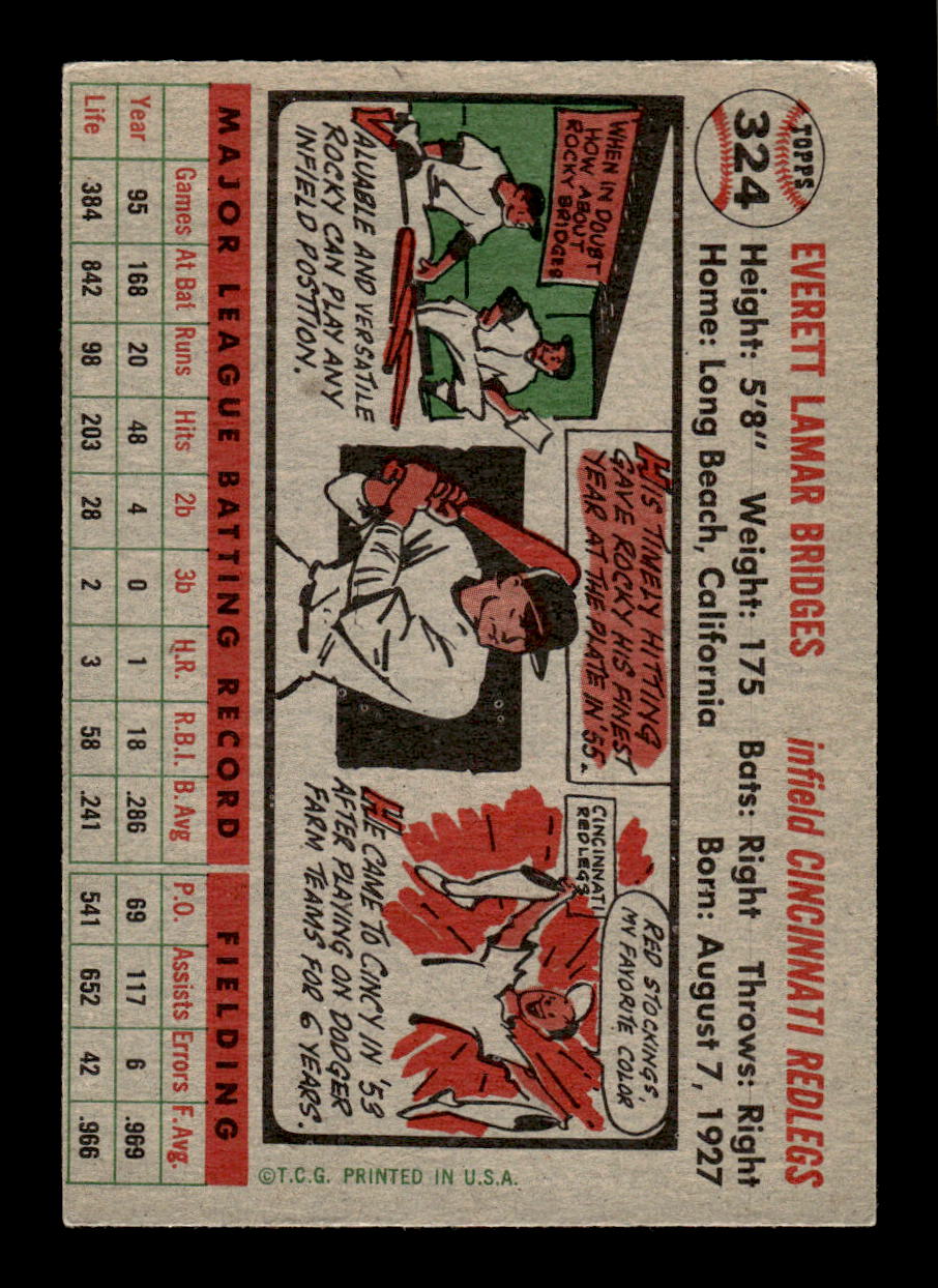 1956 Topps #324 Rocky Bridges Cincinnati Redlegs VGEX HOF10010718