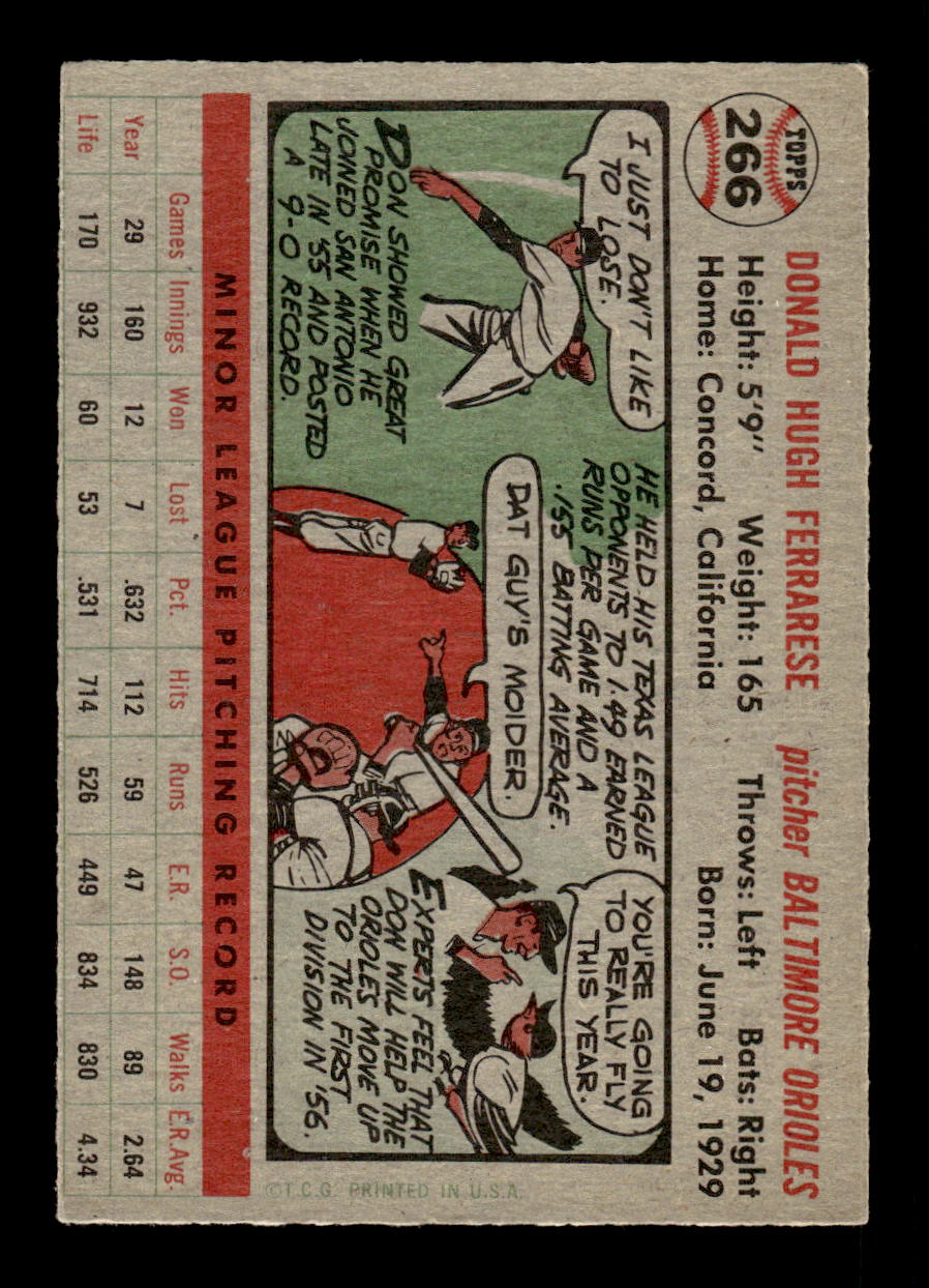 1956 Topps #266 Don Ferrarese Baltimore Orioles VGEX HOF10010719