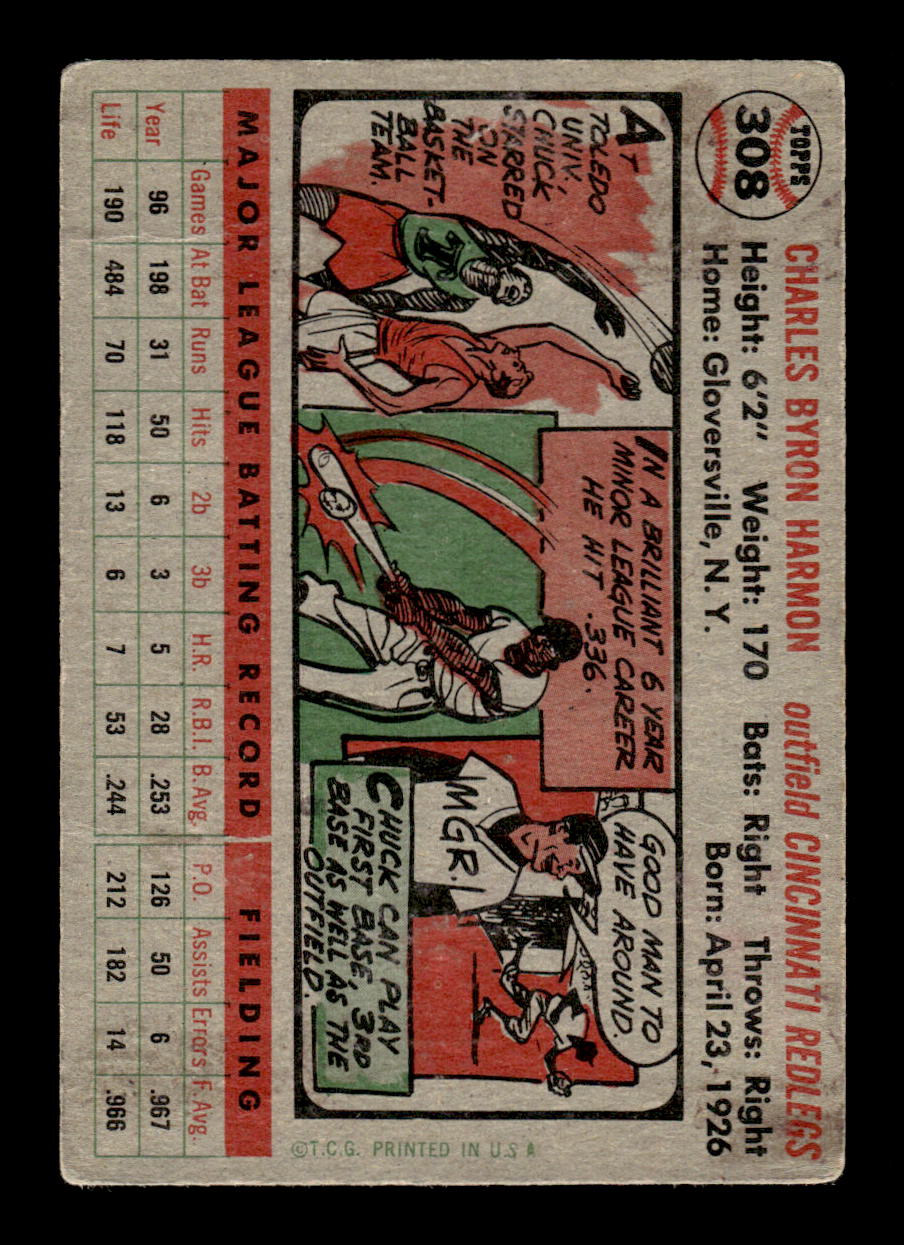 1956 Topps #308 Chuck Harmon Cincinnati Redlegs G/VG HOF10010722