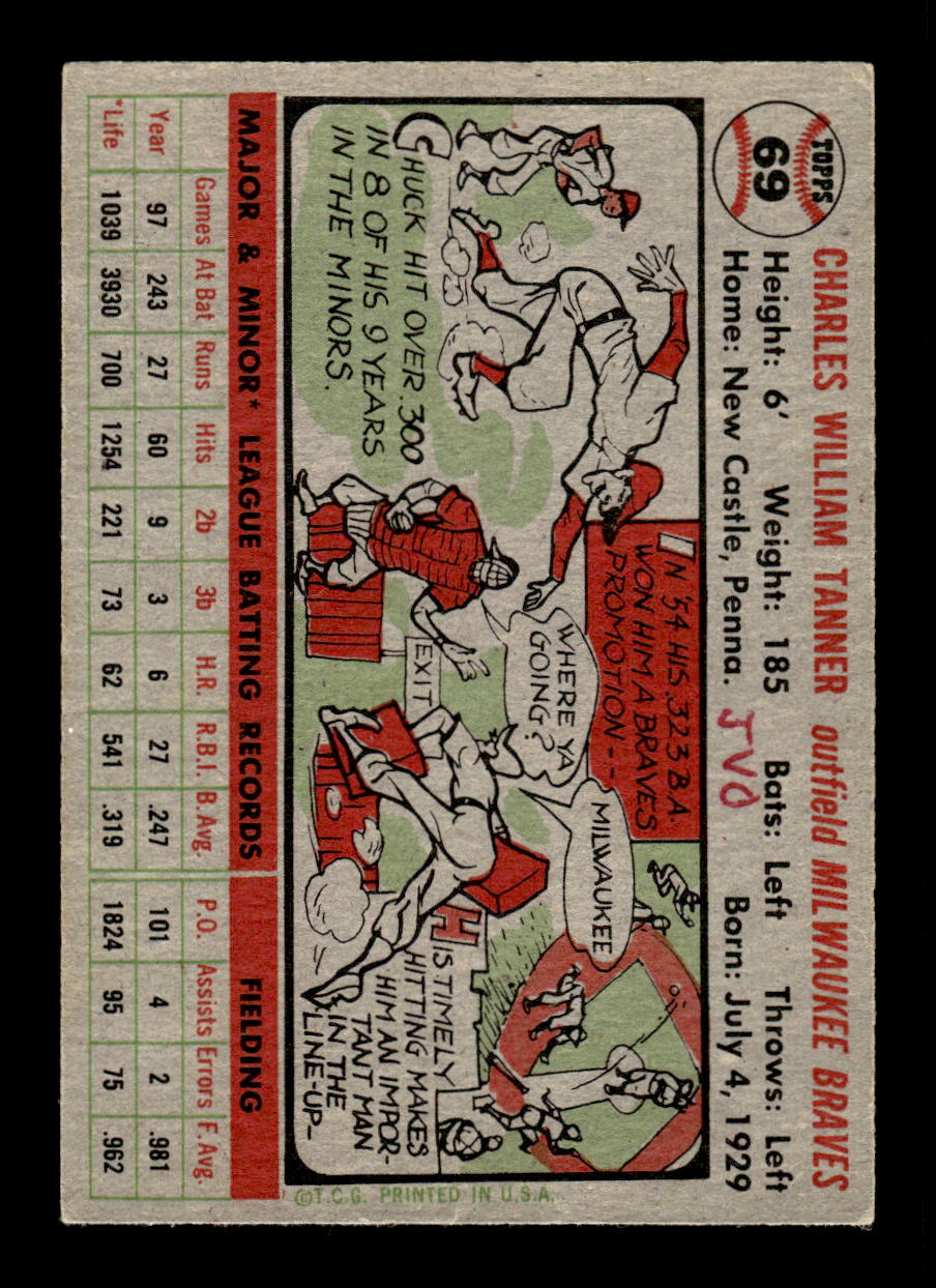 1956 Topps #69b Chuck Tanner Milwaukee Braves (MK) EX HOF10010723