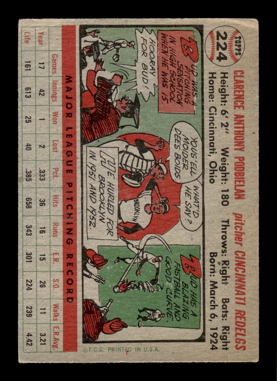 1956 Topps #224 Bud Podbielan Cincinnati Redlegs VG HOF10010724