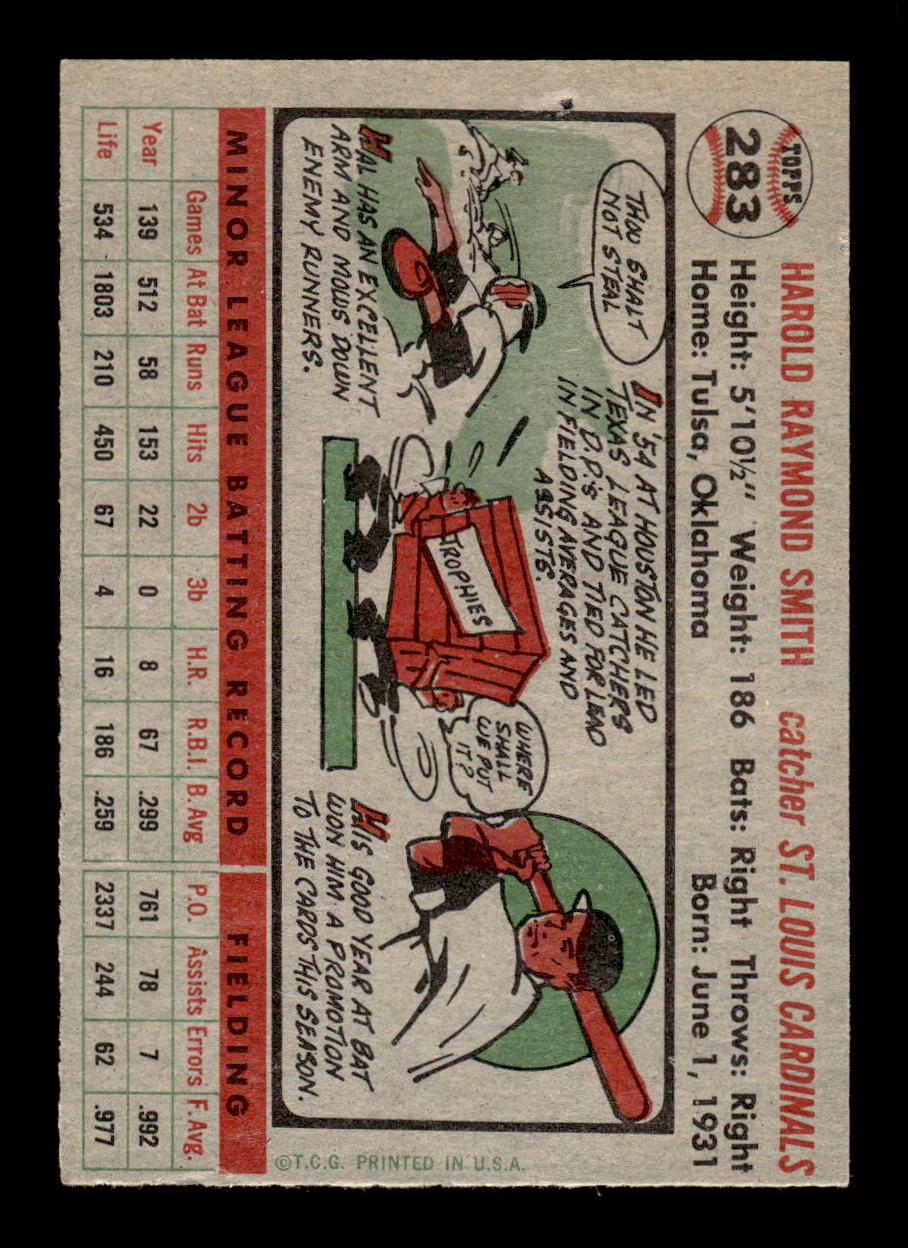 1956 Topps #283 Hal Smith St. Louis Cardinals VGEX HOF10010725