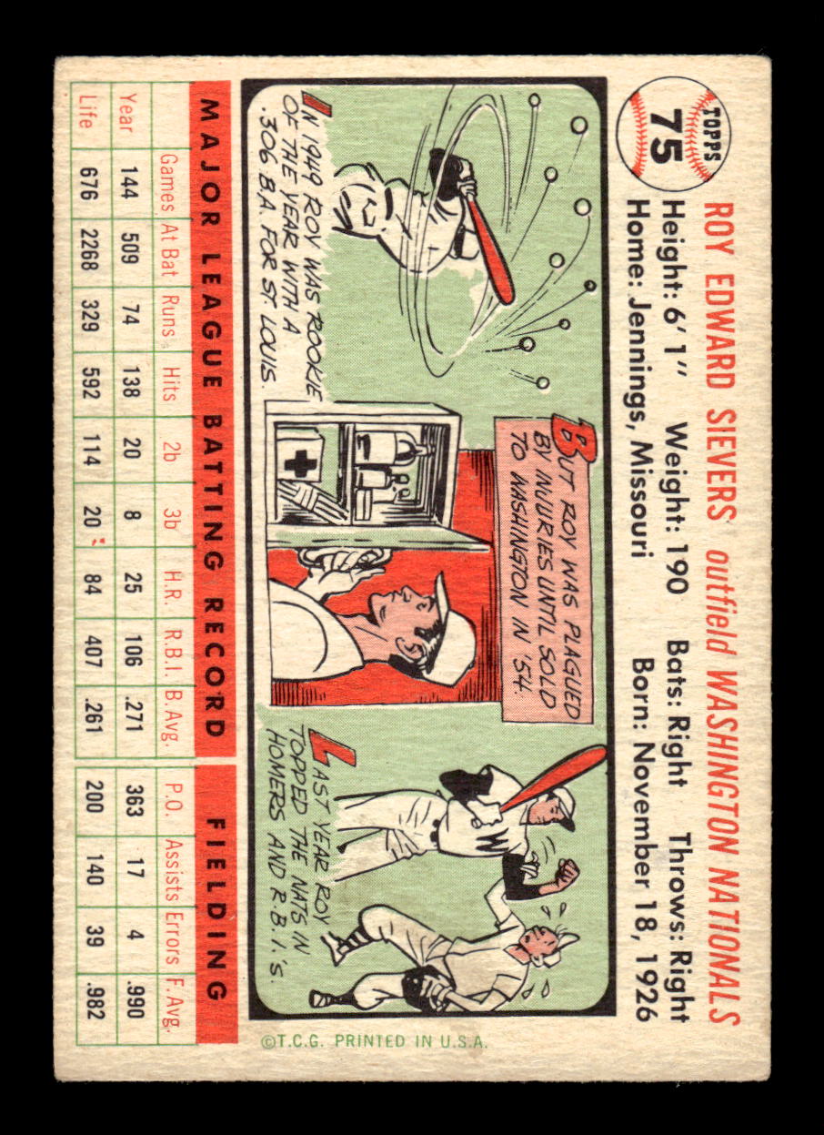 1956 Topps #75a Roy Sievers Washington Senators VG HOF10010729