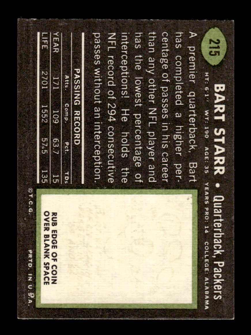 1969 Topps #215 Bart Starr Green Bay Packers VGEX HOF10010745