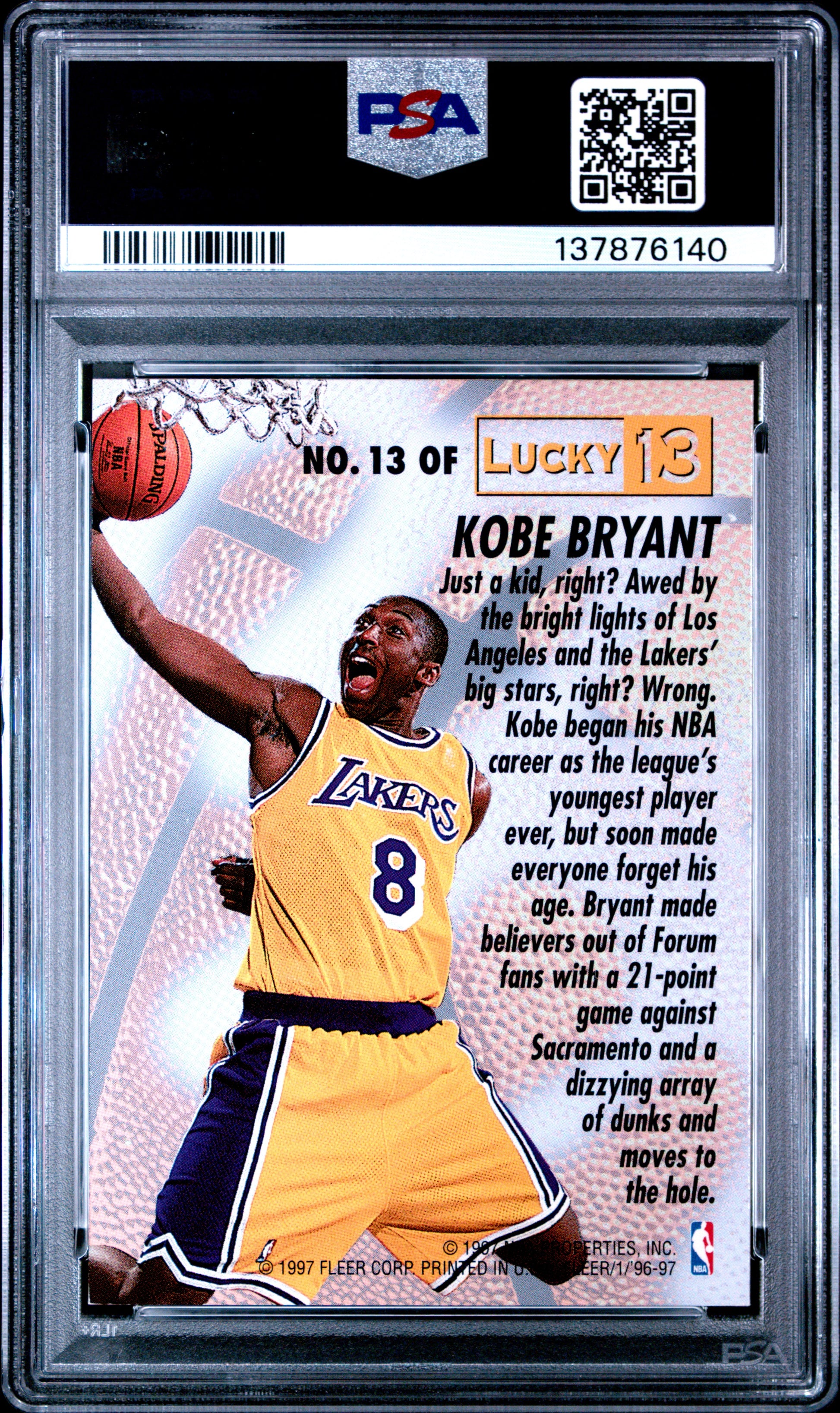 1996 Fleer Lucky 13 #13 Kobe Bryant PSA 8 SN 137876140