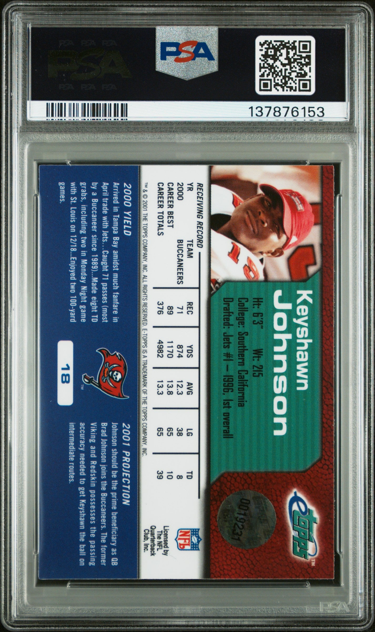 2001 Etopps #18 Keyshawn Johnson 254 Print run PSA 9 SN 137876153