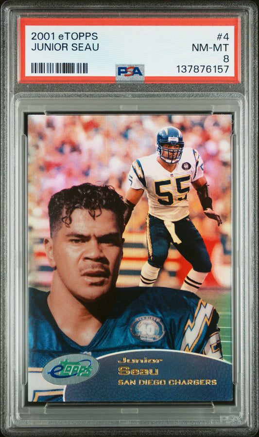 2001 Etopps #4 Junior Seau 389 Print run PSA 8 SN 137876157