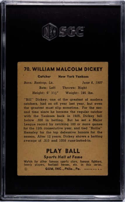 1941 Playball #70 Bill Dickey SGC 4 SN 5484599