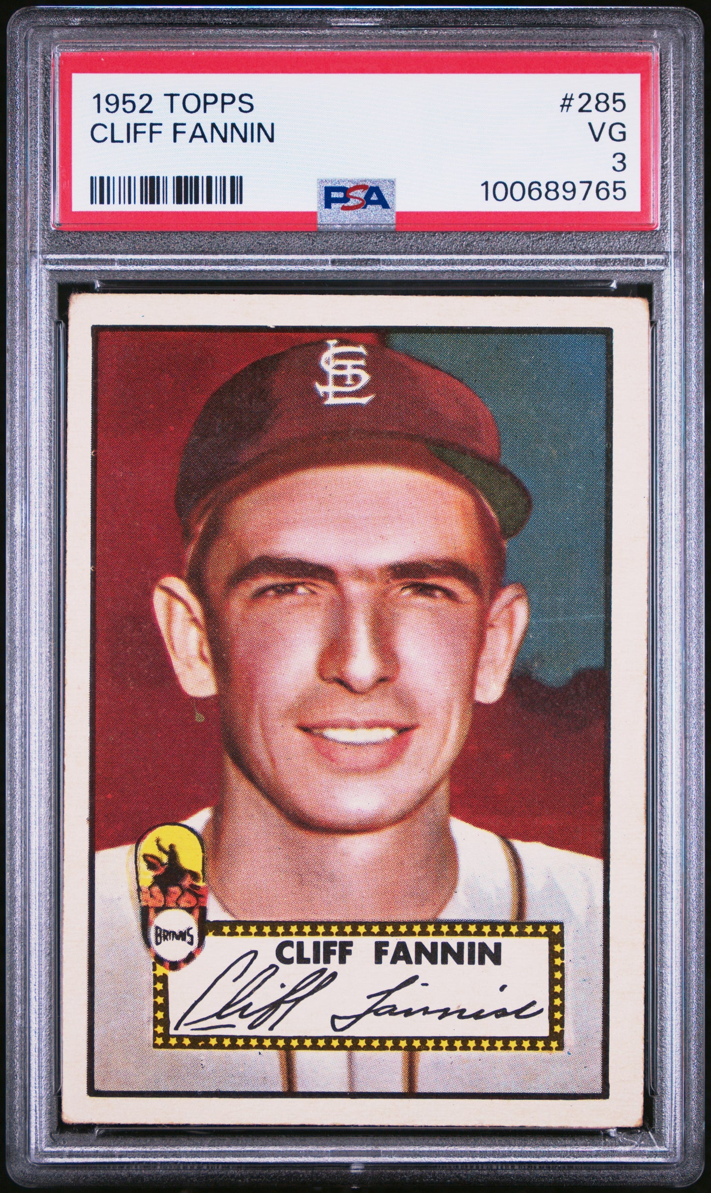 1952 Topps #285 Cliff Fannin PSA 3 SN 100689765