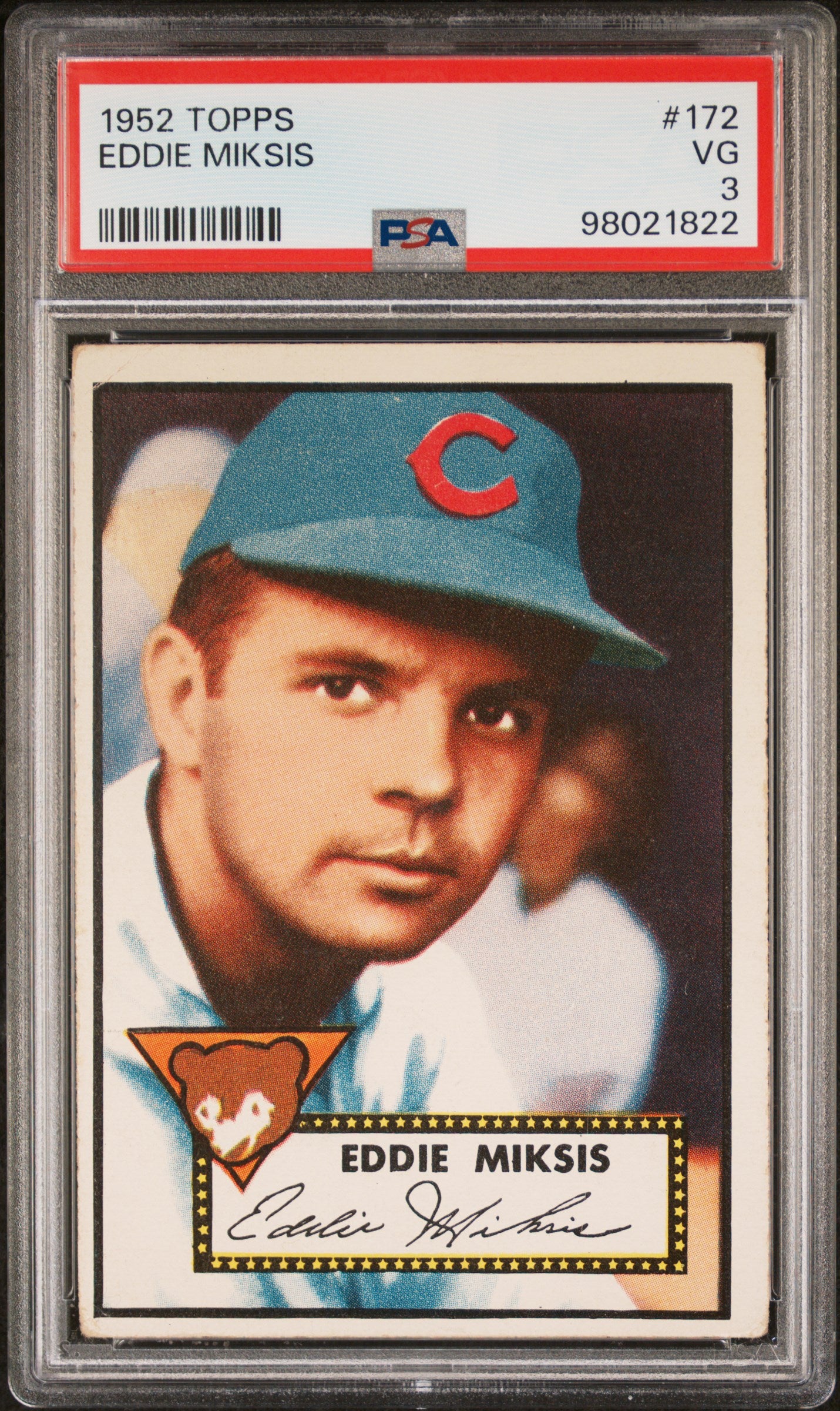 1952 Topps #172 Eddie Miksis PSA 3 SN 98021822