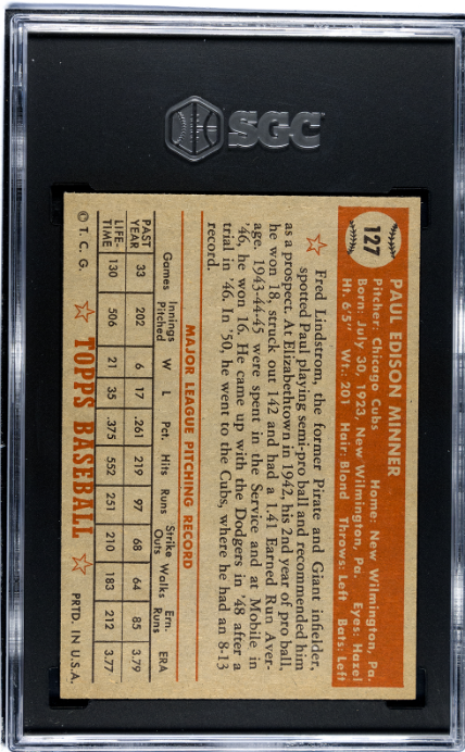 1952 Topps #127 Paul Minner SGC 5 SN 0849874