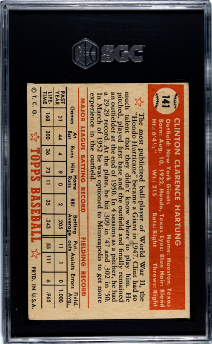 1952 Topps #141 Clint Hartung SGC 3 SN 7722751
