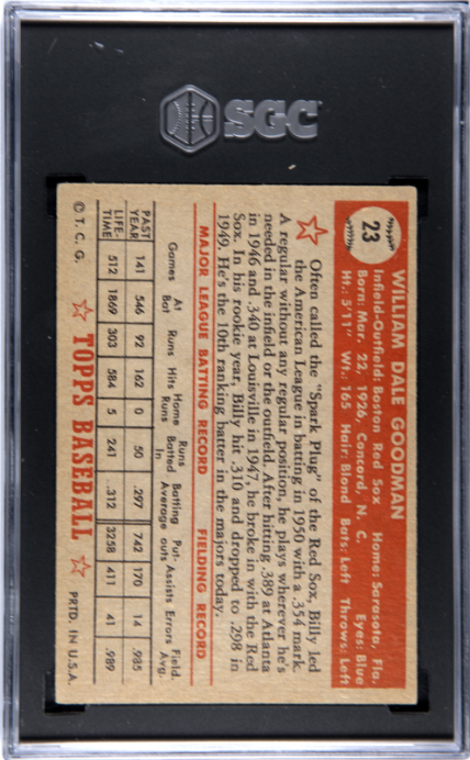 1952 Topps #23 Billy Goodman Red Back SGC 4.5 SN 9819270