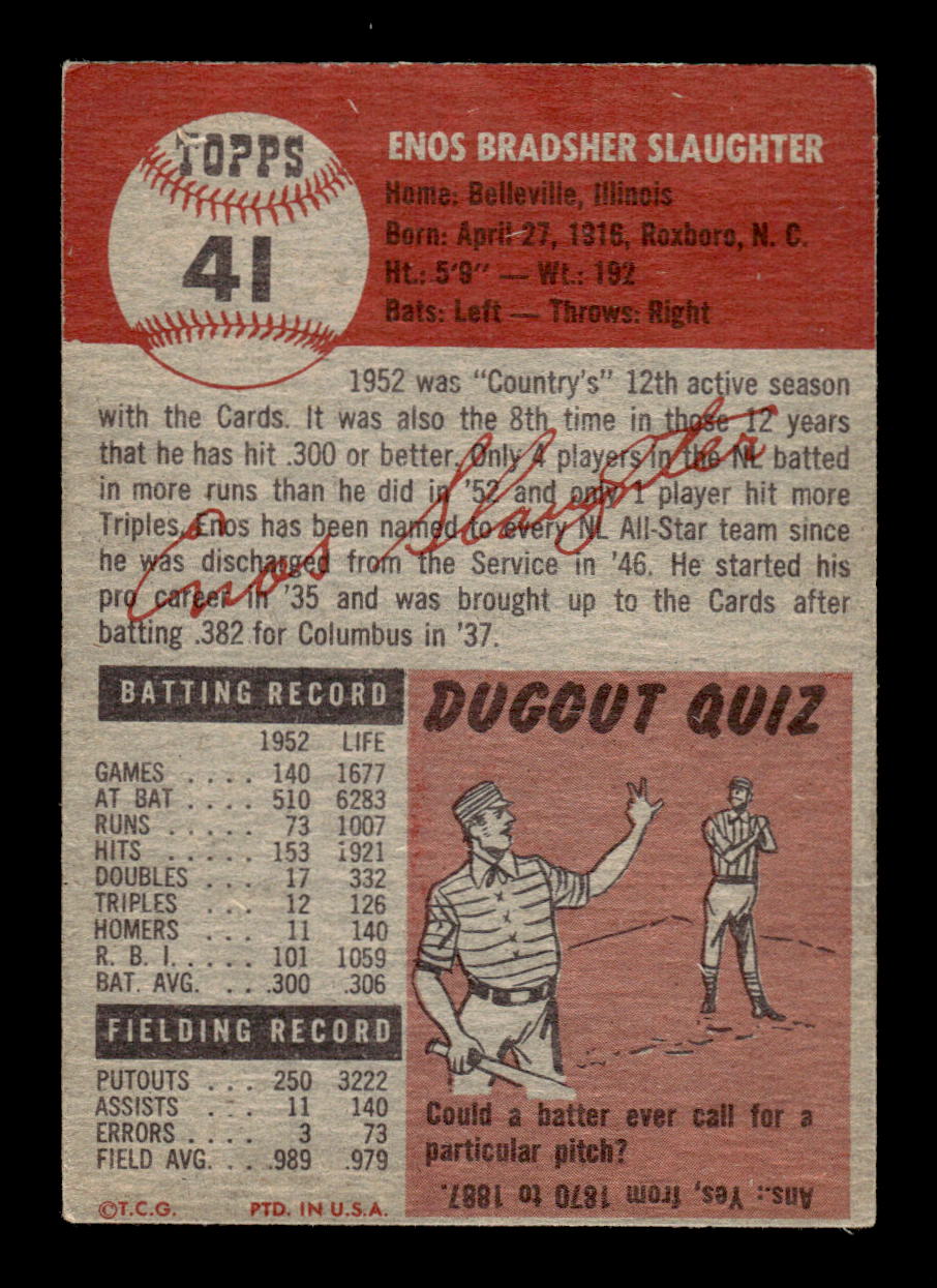 1953 Topps #41 Enos Slaughter St. Louis Cardinals G/VG HOF10010815
