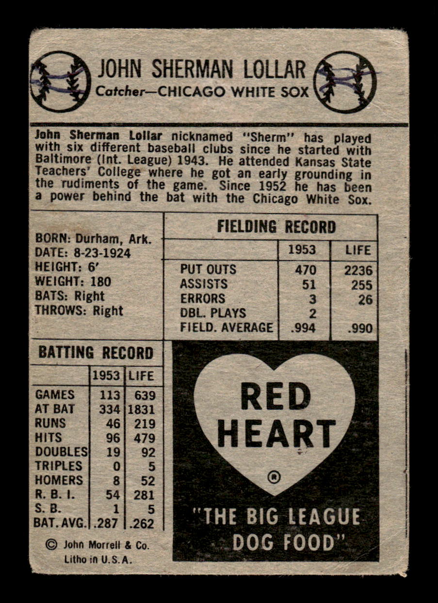 1954 Red Heart Dog Food #NNO Sherman Lollar Chicago White Sox VG HOF10010820