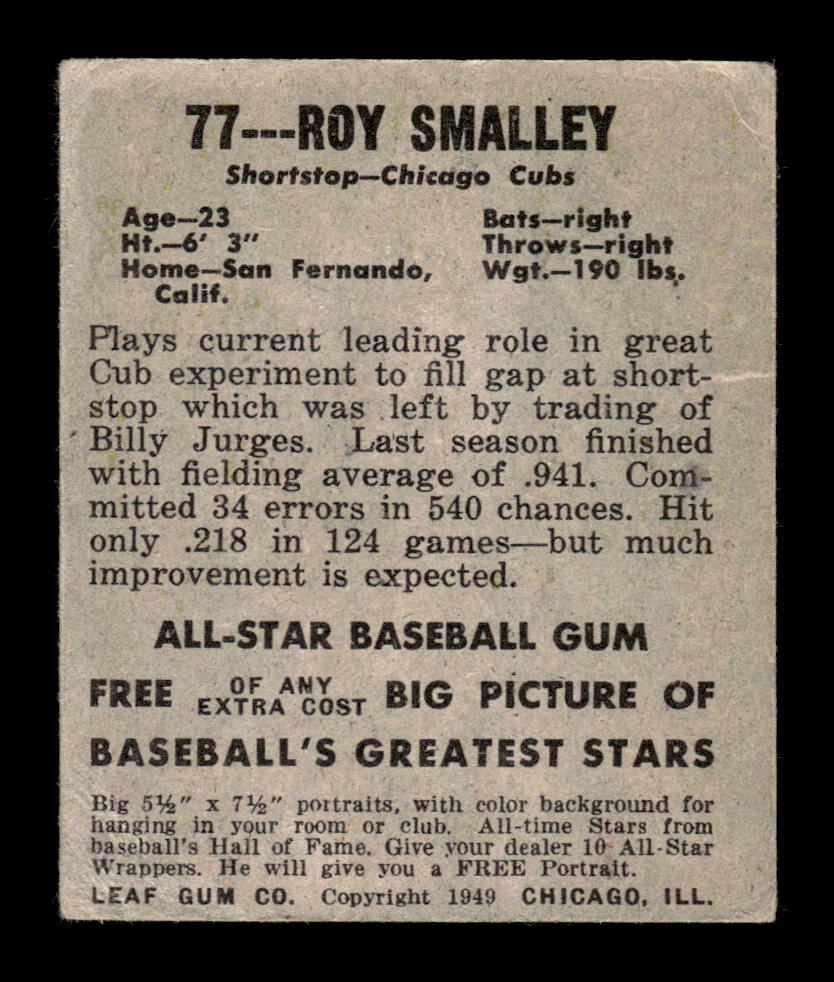 1948-49 Leaf #77 Roy Smalley Chicago Cubs VGEX HOF10010834