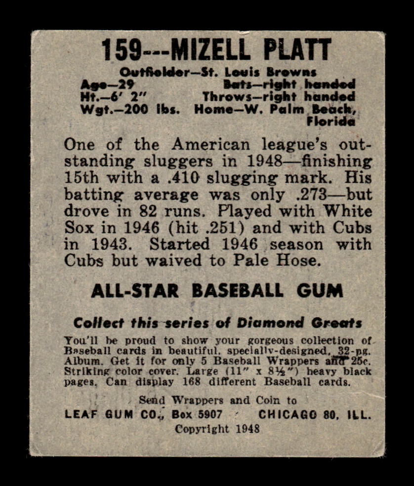 1948-49 Leaf #159 Mizell Platt St. Louis Browns VGEX HOF10010836