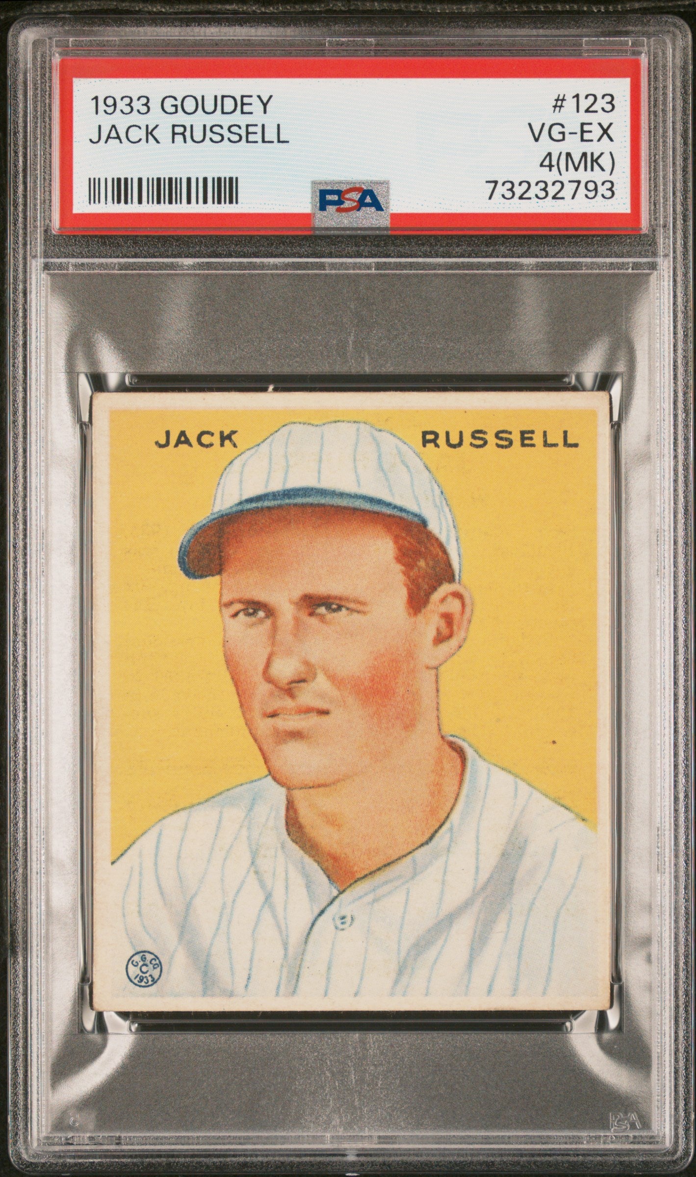 1933 Goudey #123 Jack Russell PSA 4 SN 73232793