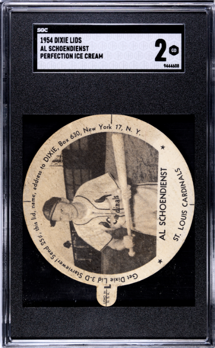 1954 Dixie Lids # Al Schoendienst Perfection Ice Cream SGC 2 SN 9444608