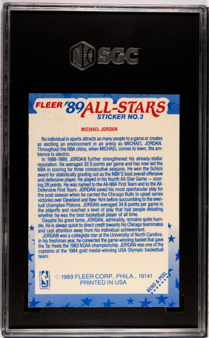 1989-90 Fleer Sticker #3 Michael Jordan SGC 7.5 SN 1023949