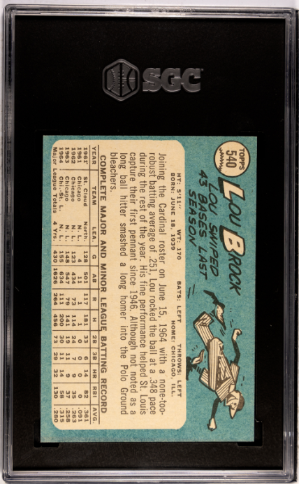 1965 Topps #540 Lou Brock SGC 5.5 SN 3590546