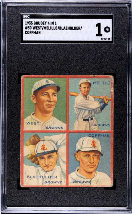 1935 Goudey 4 In 1 #5D West/Melillo/Blaeholder/Coffman SGC 1 SN 6277118