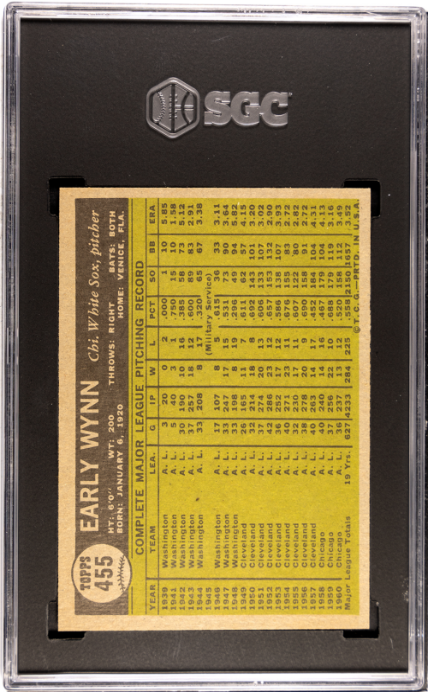 1961 Topps #455 Early Wynn SGC 7 SN 6469586 SHARP!