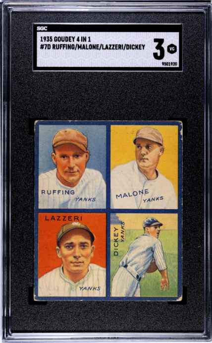 1935 Goudey 4 In 1 #7D Ruffing/Malone/Lazzeri/Dickey SGC 3 SN 9501920